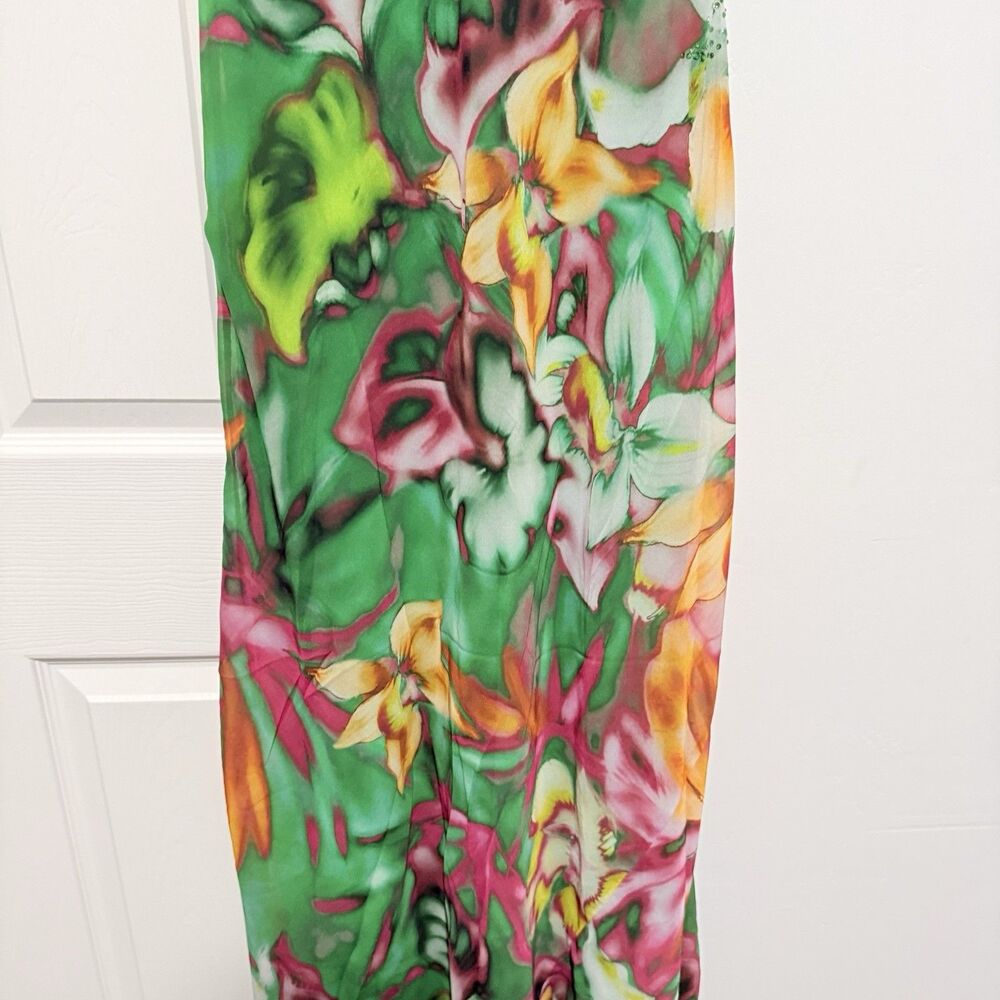THE ANDAMANE Isabelle Green Dress in Floral Print With Crystals Sz 42 - Picture 15 of 16